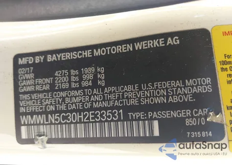 2017 Mini Clubman Cooper z USA, uszkodzony, nr VIN WMWLN5C30H2E33531